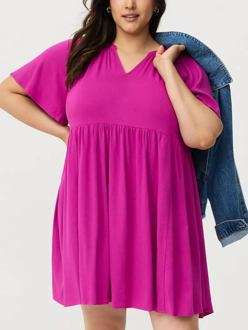 NWT Plus Size Torrid 3 Flutter Sleeve Babydoll Mini Dress - Wild Aster